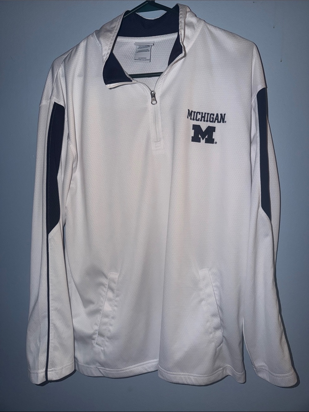 Michigan wolverines Men’s White Quarter-Zip Pullover Jacket size large